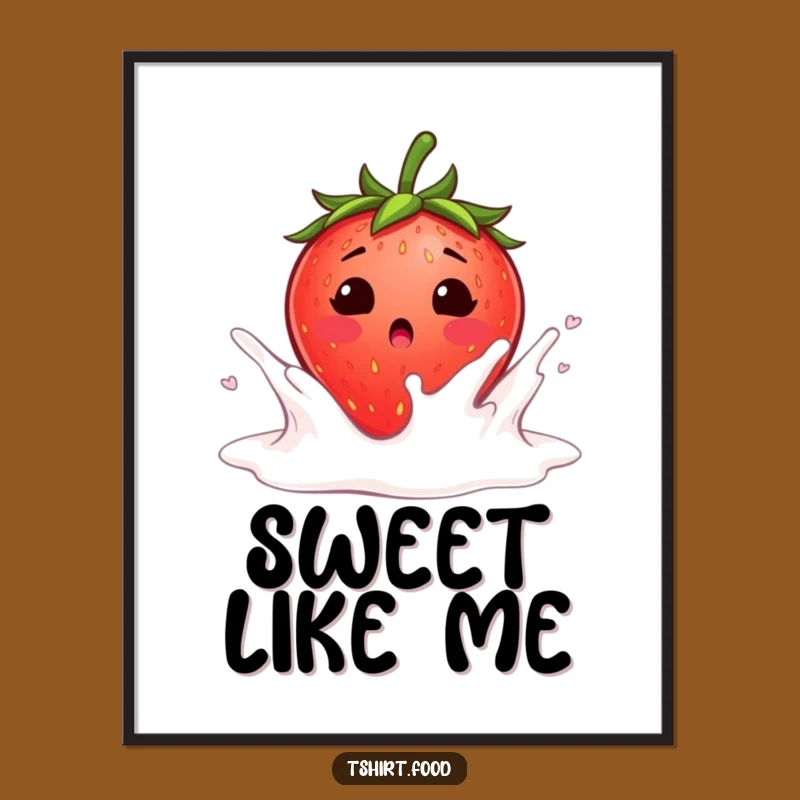 Funny Strawberry Milk Poster: Blushing Surprise Art - Hilarious Breakfast Decor!