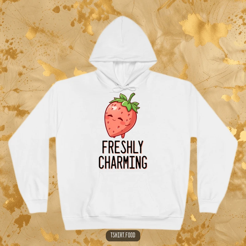 Funny Hoodie: A charming strawberry character tipping its leafy hat and winking, offering cozy warmth and a sweet sense of humor.