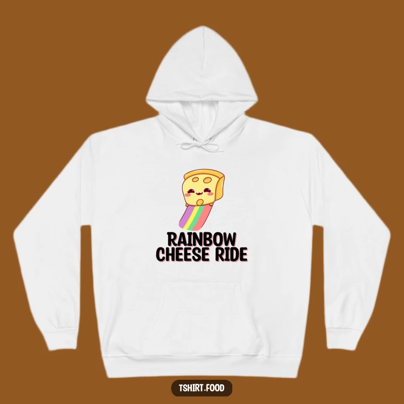 Funny Cheese Slice Hoodie: Cozy Rainbow Ride with Giddy Cheese, Perfect Gift!