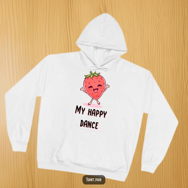 Funny Hoodie: A delightful strawberry giggling and performing a whimsical, silly dance, radiating pure joy.