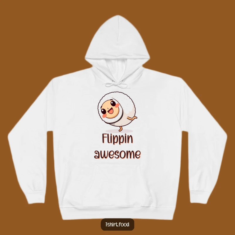 Funny Sushi Cartwheel Hoodie: Cozy Roll Character, Warm Humorous Apparel