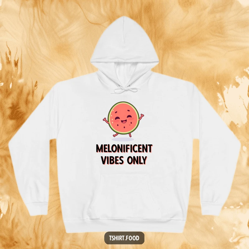 Funny dancing watermelon hoodie, silly grin radiating pure happiness and warmth. A must-have funny gift.