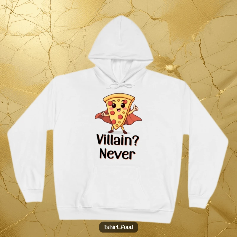 Funny Hero Pizza Slice Hoodie: A proud pizza slice dons a cape and strikes a heroic pose, ready for chilly adventures.