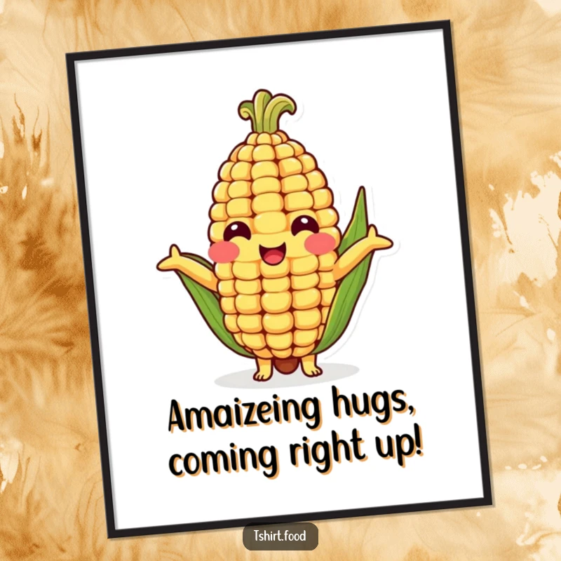 Funny Free Printable Wall Art featuring a cute corn cob character with open arms, radiating warmth and a desire for a hug.