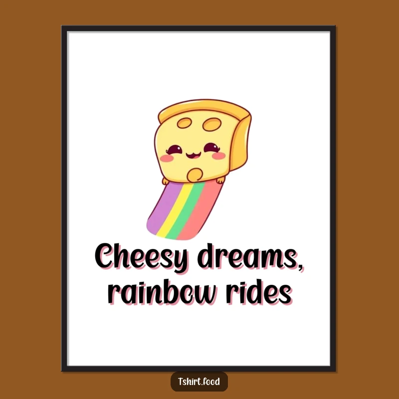 Funny Free Printable Wall Art: Giddy Cheese on Rainbow, Whimsical Downloadable Decor