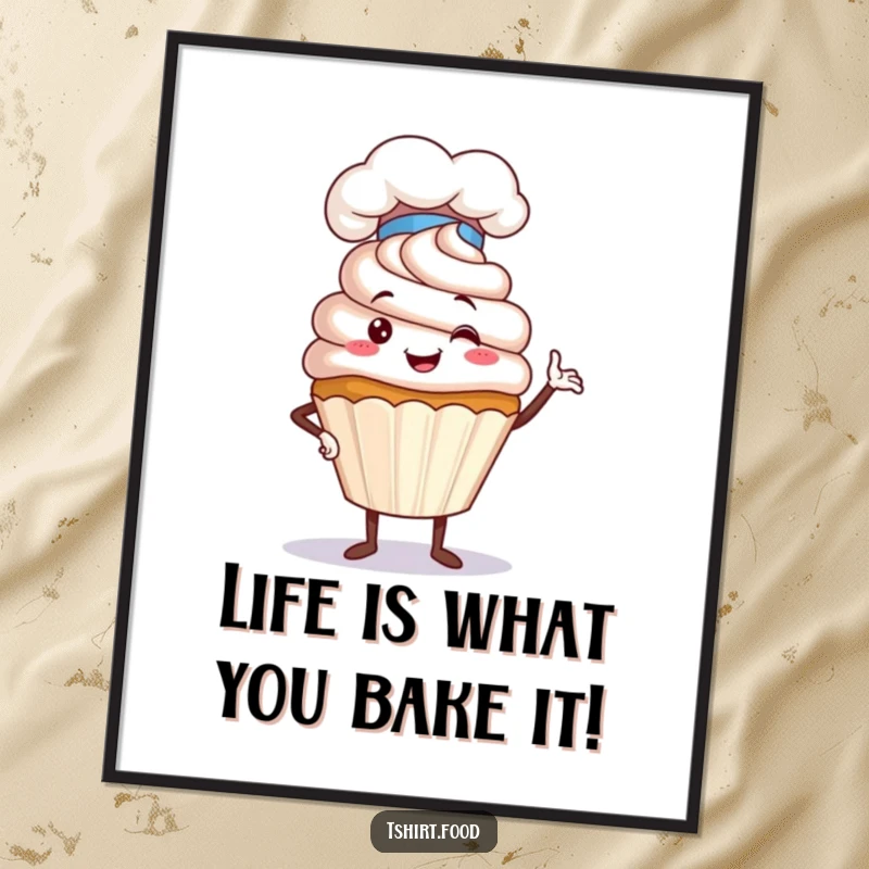 Funny Free Printable Wall Art: A proud cupcake wearing a chef hat strikes a humorous pose, a charming downloadable art.