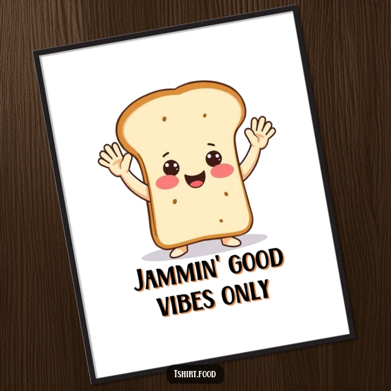 Funny Free Printable Wall Art: A happy loaf of bread character joyfully doing jazz hands, spreading cheer.