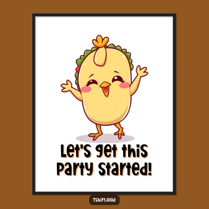 Add laughter to your walls with this free printable art of a giggling taco doing the chicken dance. Easy print at home decor.