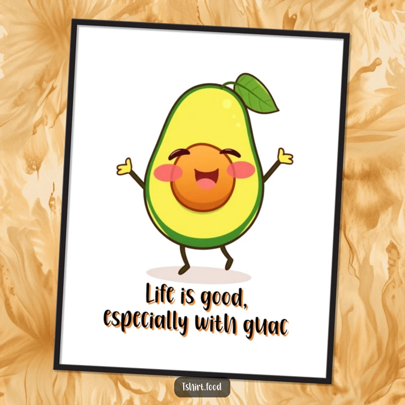 Funny Free Printable Wall Art: A winking avocado doing a happy jig, bringing vibrant and humorous fruit art to your decor.