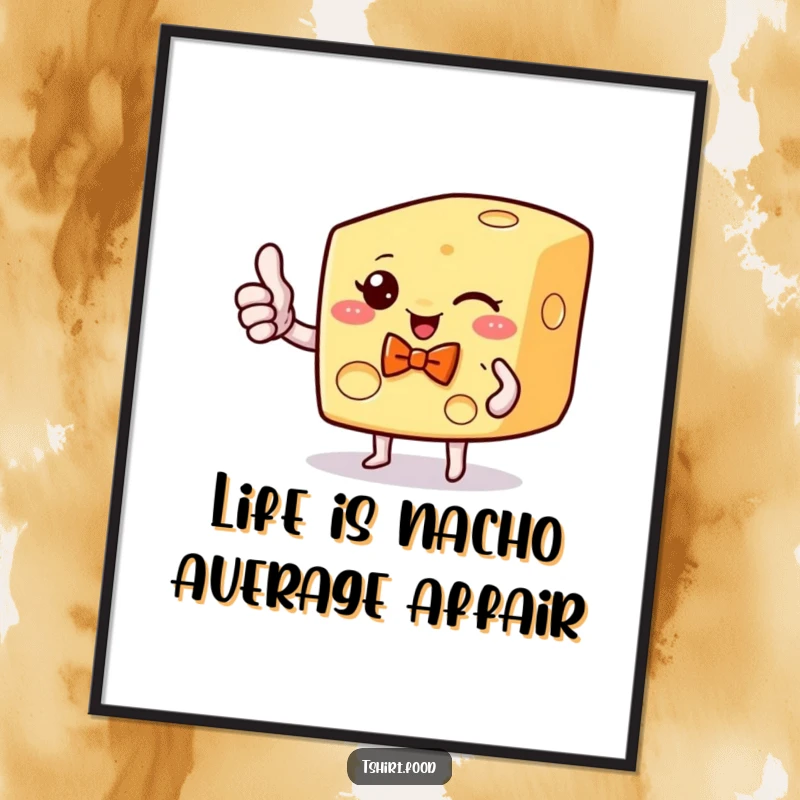 Funny Free Printable Wall Art: A winking cheese wedge wearing a bow tie gives a thumbs up, adding playful charm.