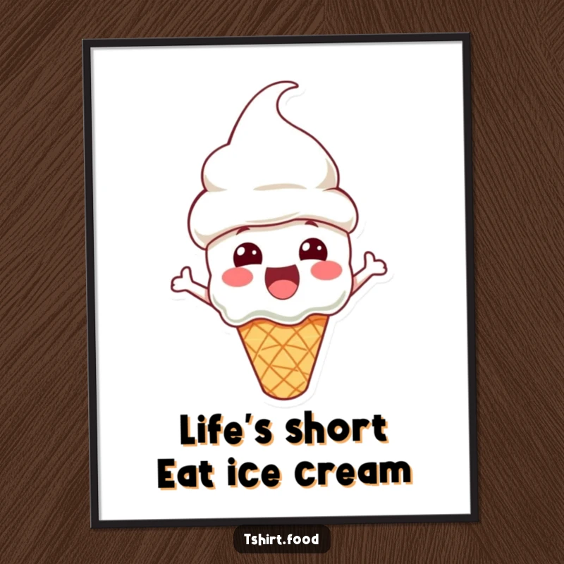 Funny Free Printable Wall Art: An excited ice cream cone character sporting a cone hat, creating a fun and sweet decorative element.