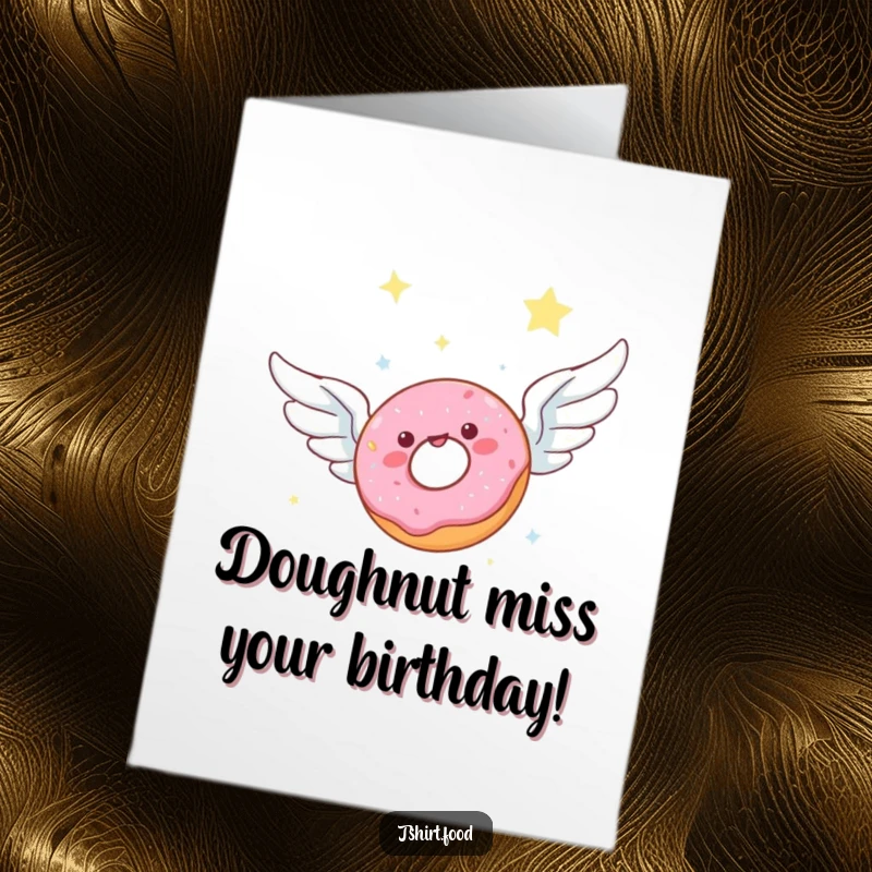 Funny Free Printable Birthday Card: A joyful doughnut with wings soars through a starlit sky, spreading birthday cheer.