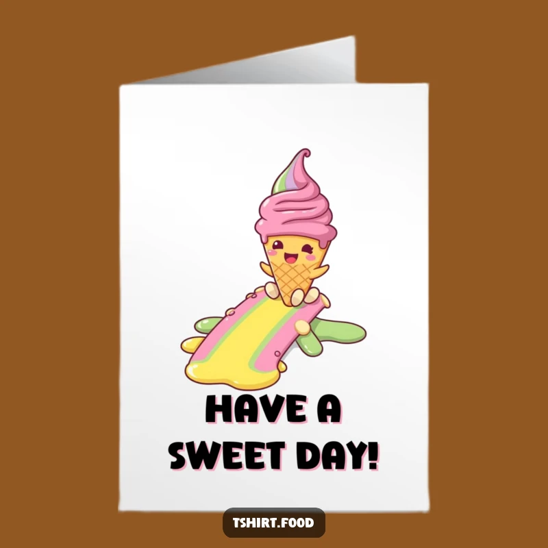 Free Printable Birthday Card: Melty Ice Cream Rainbow Ride - Fun Downloadable Gift