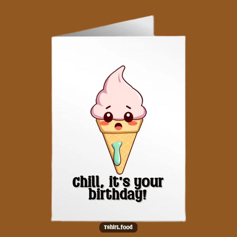 Free Printable Birthday Card: Surprised Ice Cream - Funny Melted Greeting