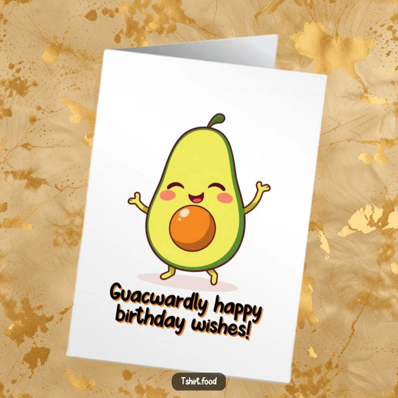 Funny Free Printable Birthday Card: A winking avocado joyfully jigs, spreading birthday cheer with a cheeky grin.
