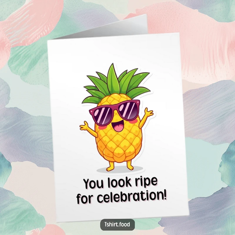 Funny Free Printable Birthday Card: Beaming pineapple in sunglasses doing a sassy shimmy dance, radiating cool vibes.