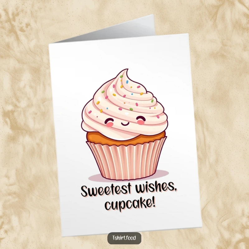 Funny Free Printable Birthday Card: A cheerful cupcake character topped with frosting and tiny confetti, celebrating joyfully.