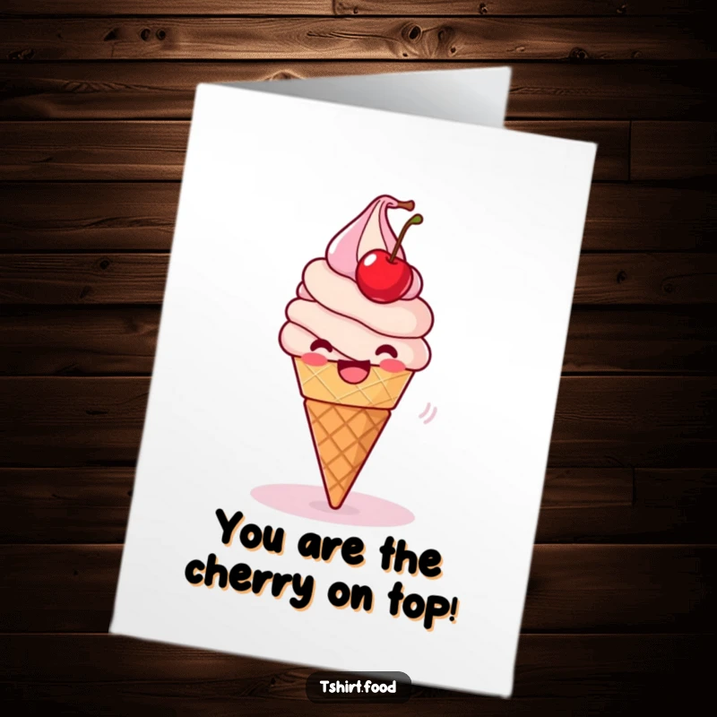 Funny Free Printable Congratulations Card: A happy ice cream cone does a playful spin with a cherry.