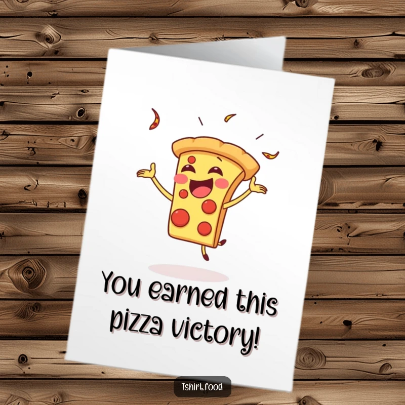 Funny Free Printable Congratulations Card: A happy pizza slice juggles with a silly, fun flair.