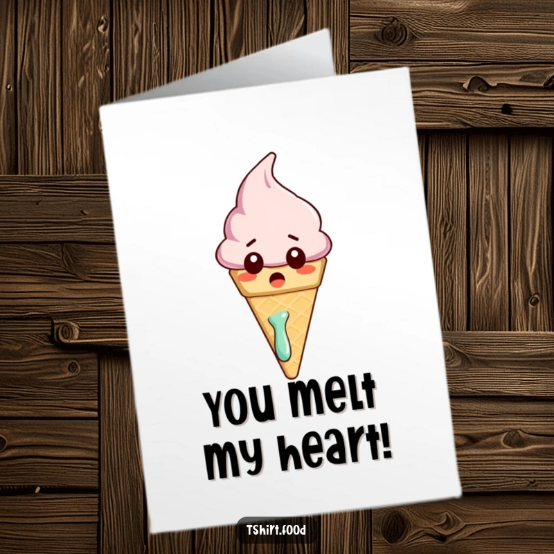 Funny Free Printable Congratulations Card: A bewildered ice cream cone character looking surprised, melting slightly from the amazing news.