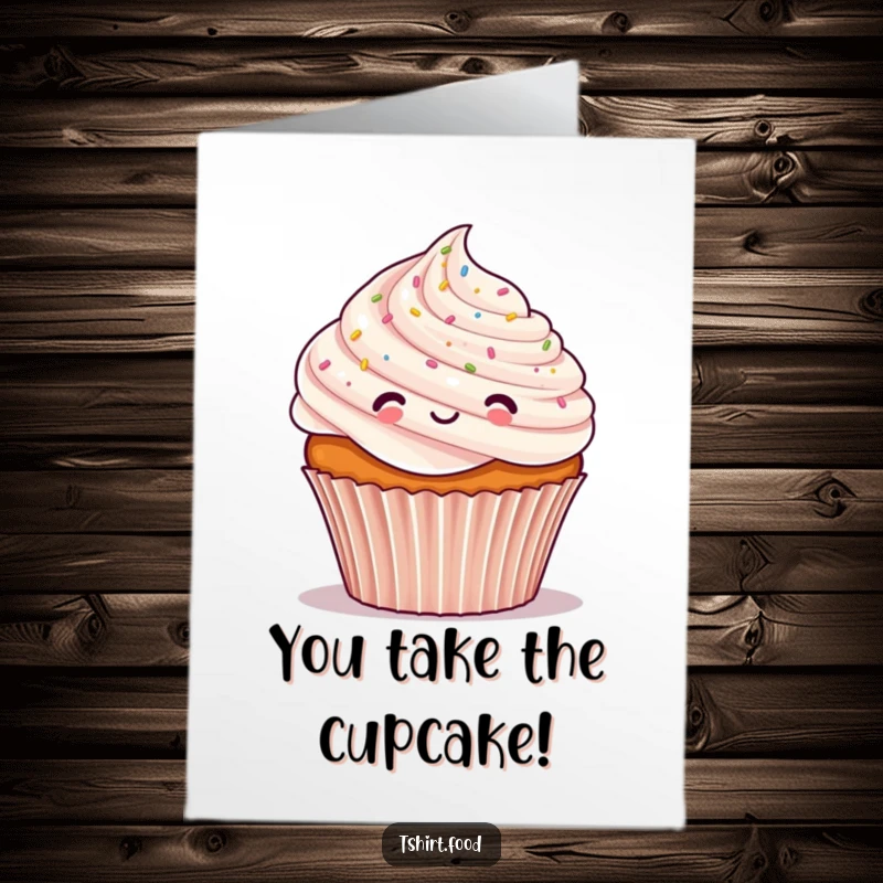 Funny Free Printable Congratulations Card: A happy cupcake character with frosting and confetti, celebrating success with festive cheer.