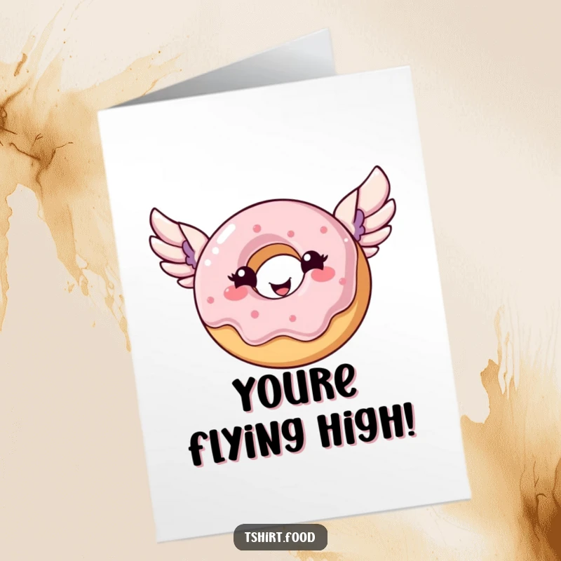 Funny Free Printable Congratulations Card: A cheerful donut with wings flying high in the sky, celebrating a great achievement.