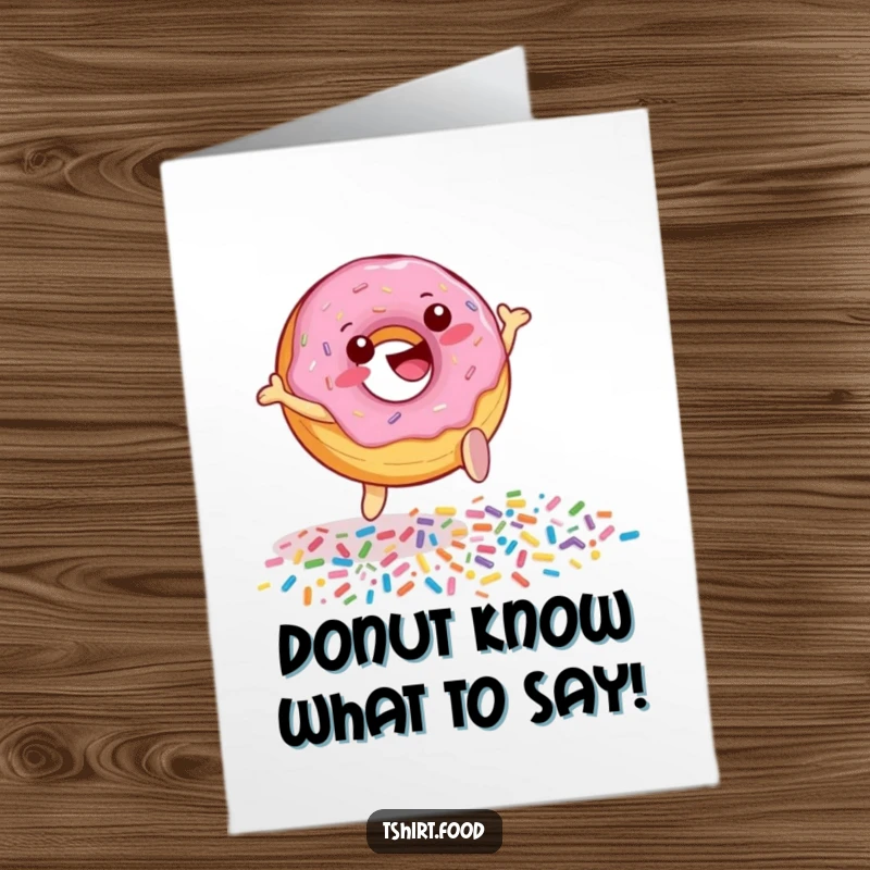 Funny Free Printable Thank You Card: A happy donut character jumps over sprinkles, a sweet and downloadable art piece.