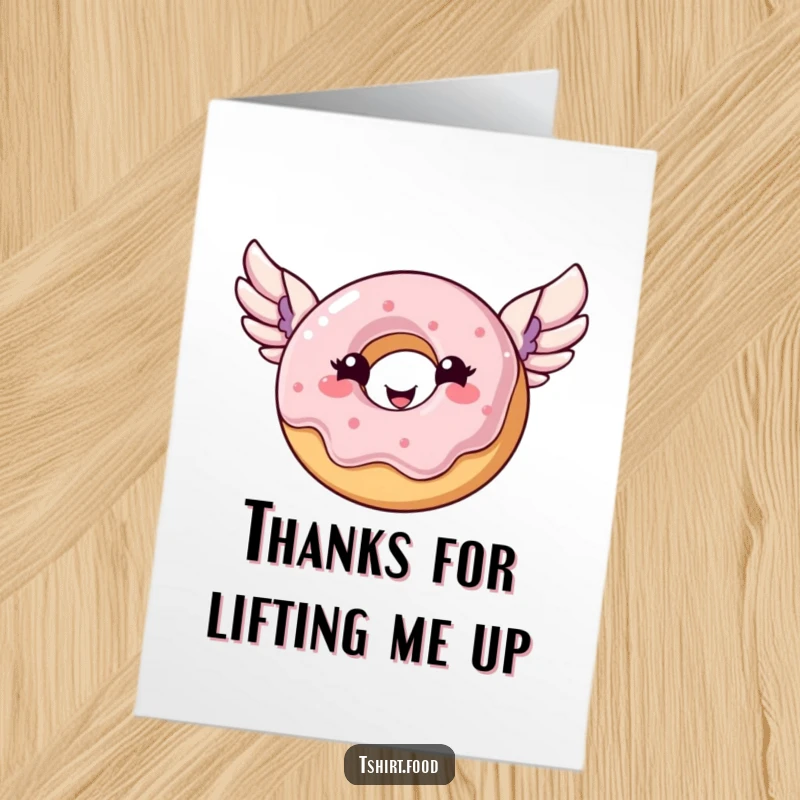 Funny Free Printable Thank You Card: A cheerful donut with wings soaring gracefully, conveying thanks with a sweet flight.