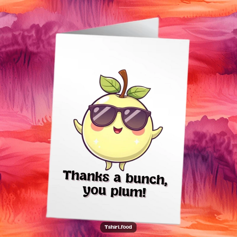 Funny Free Printable Thank You Card: A winking plum in sunglasses sending a cool thank you gesture, full of personality.