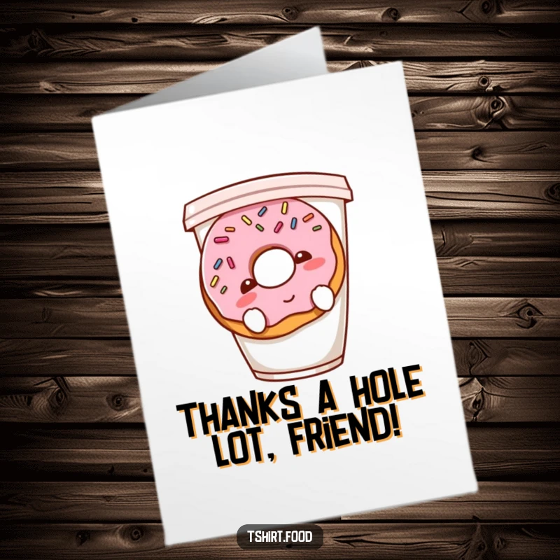 Funny Free Printable Thank You Card: A shy donut with sprinkles blushing, hiding behind a coffee cup, sending thanks. A charming DIY thank you.
