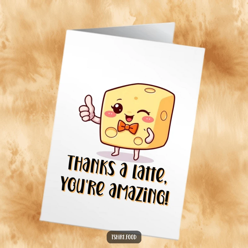Funny Free Printable Thank You Card: A winking piece of cheese with a bow tie gives a thumbs up, expressing thanks.