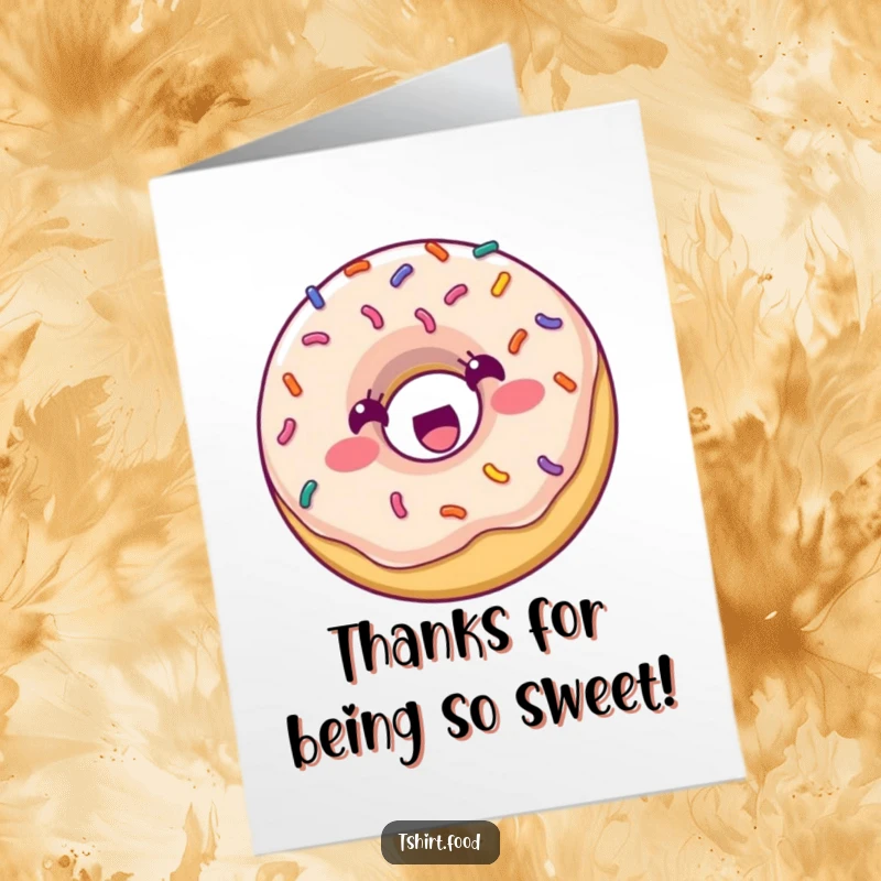 Funny Free Printable Thank You Card: A happy donut with sprinkles bouncing with excitement, conveying heartfelt thanks.