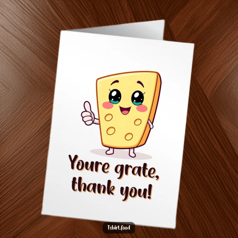 Funny Free Printable Thank You Card: Joyful cheese wedge character giving a thumbs up with tiny arms, offering a cheesy thank you.