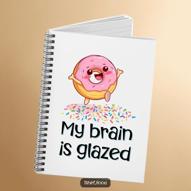 Funny Donut Sprinkle Leap Notebook with a happy donut character leaping over sprinkles, ideal for note-taking with a touch of sweet humor.