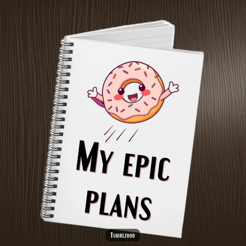 Funny Notebook: A cute donut with sprinkles striking a superhero pose, perfect for capturing notes with a heroic touch.