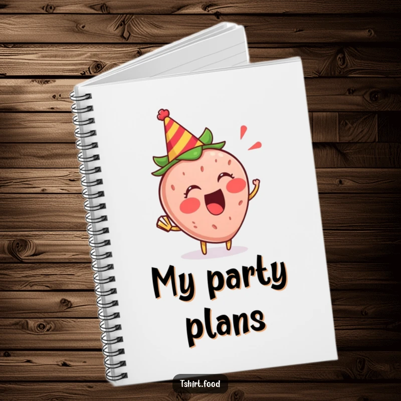 Funny Strawberry Party Notebook: An excited strawberry in a party hat blowing a horn, perfect for party ideas.