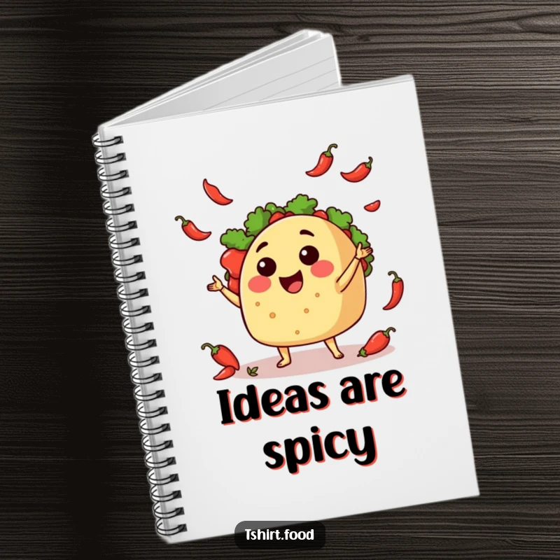 Funny Notebook: A cute taco juggling tiny chili peppers, perfect for capturing notes with a side of humor.