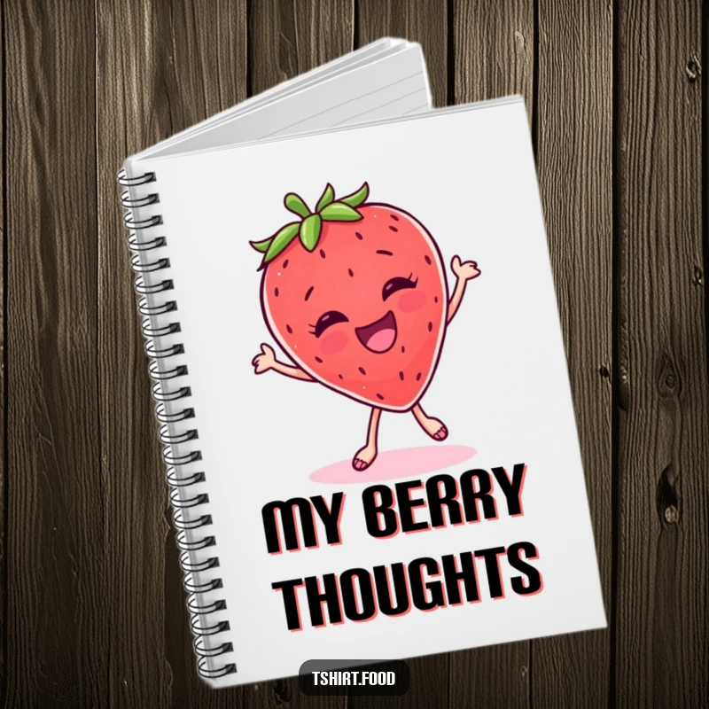 Funny Notebook: A cute giggling strawberry doing a silly dance, perfect for notes with a touch of whimsy.