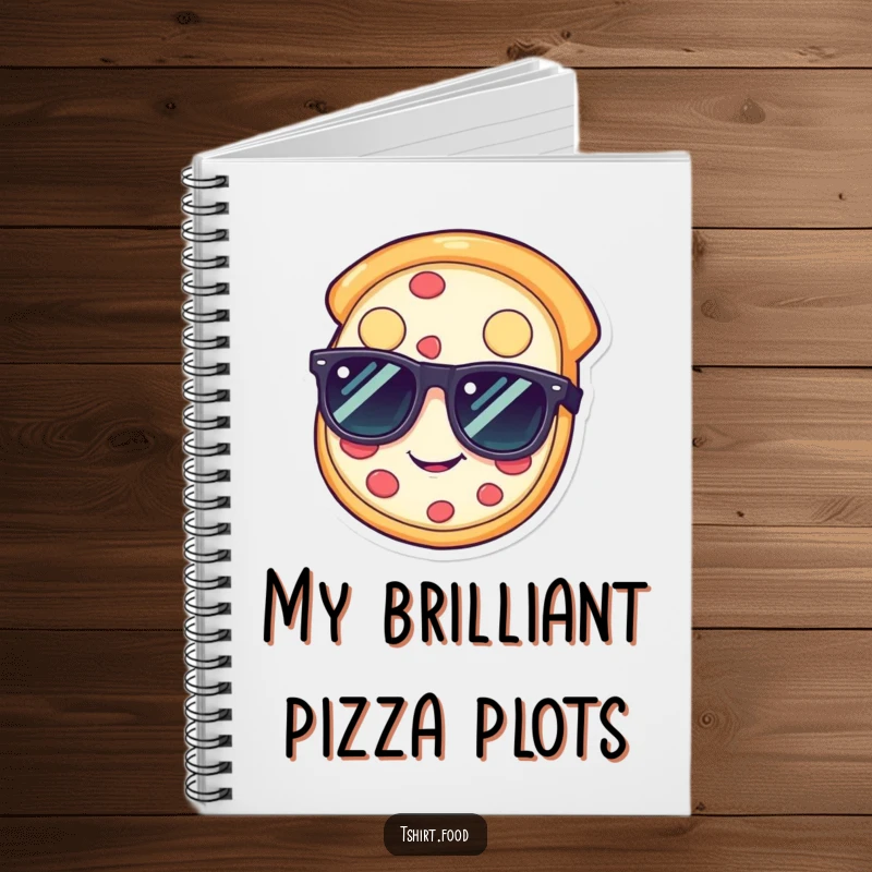 Funny pizza notebook with a happy slice wearing sunglasses, perfect funny gift.