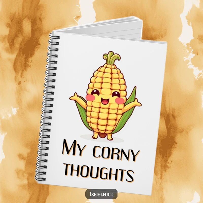 Funny notebook with a cheerful corn cob character offering a welcoming hug, perfect for capturing notes and inspiring smiles.
