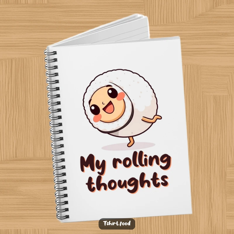 Funny Notebook: A smiling sushi roll with legs is in mid-cartwheel, ready to capture all your energetic ideas and thoughts.