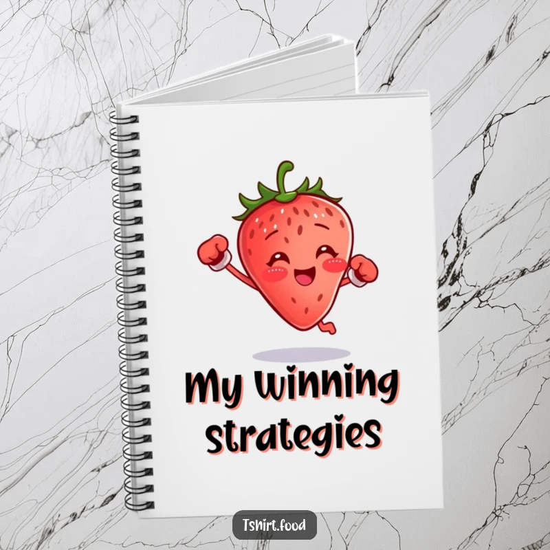 Funny boxing strawberry notebook with a small fruit jumping with gloves, perfect funny gift.