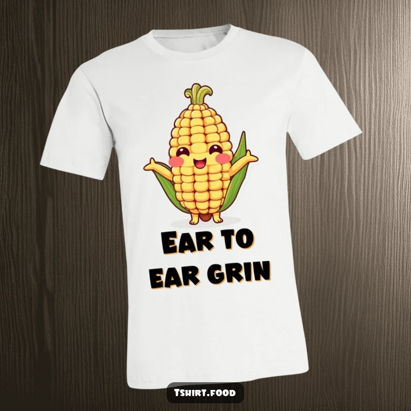Funny t-shirt showcasing a smiling corn cob character with open arms, ready to give a heartwarming, hilarious hug.