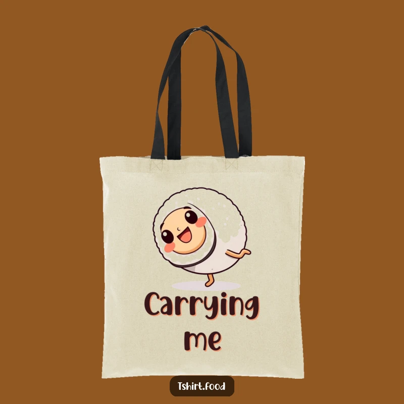 Funny Sushi Cartwheel Tote Bag: Practical Roll Character, Humorous Carryall