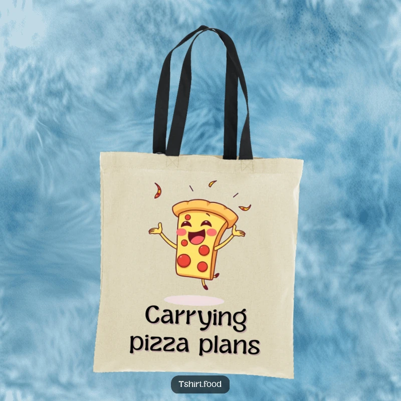 Funny Tote Bag: A gleeful pizza slice performs a silly juggling act, perfect for carrying groceries with foodie flair.