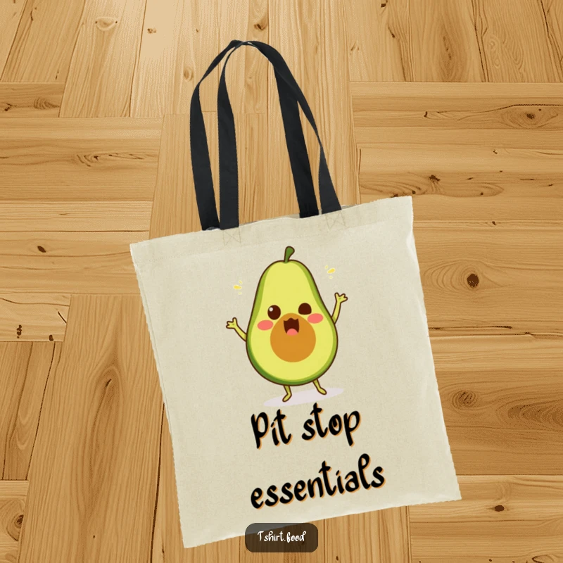 Funny avocado dance tote bag showing a surprised fruit doing a silly dance, ideal funny gift.