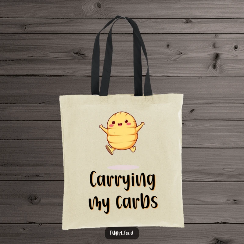 Funny Croissant Leap Tote Bag: A happy croissant with butter shoes leaps, a stylish and humorous tote bag.