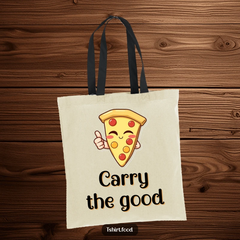 Funny Tote Bag: A cheerful slice of pizza winking and giving a thumbs up, perfect for carrying daily essentials.