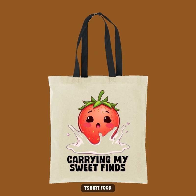 Funny Strawberry Milk Tote Bag: Blushing Surprise Carry-All - Hilarious Breakfast Style!