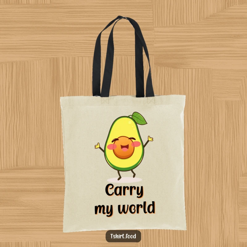 Funny winking avocado tote bag, performing a happy jig, perfect for carrying items with food humor. Great funny gift.